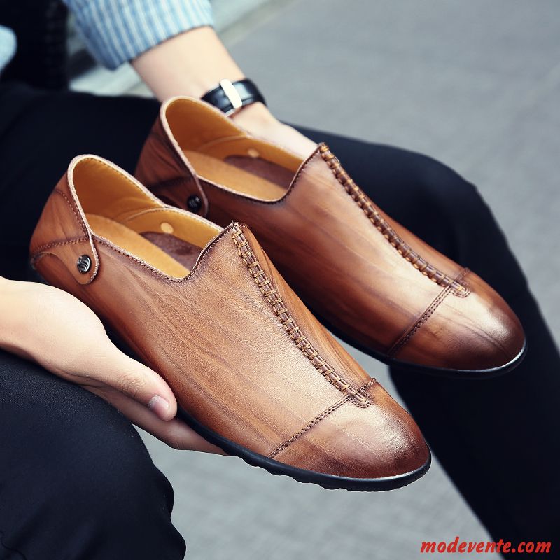 Mocassins Homme Semelle Doux Angleterre Chaussures En Cuir Entreprise Tous Les Assortis Cuir Véritable Noir