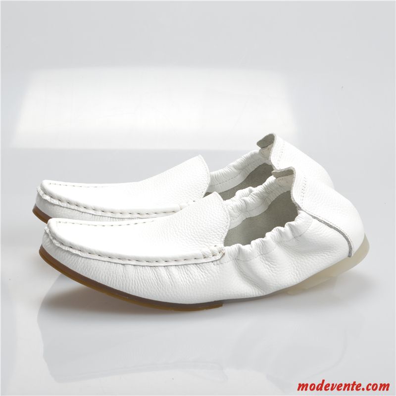 Mocassins Homme Semelle Doux Cuir Cuir Véritable Dessus Cuir Décontractée Chaussures En Cuir Blanc