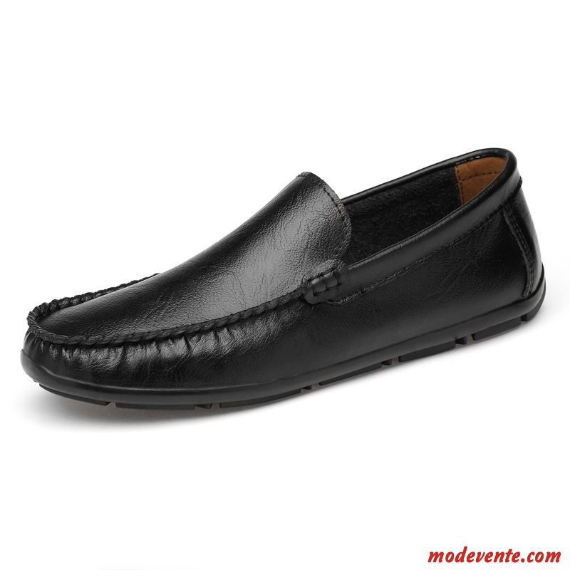 Mocassins Homme Semelle Doux De Boîtier Cuir Véritable Été Chaussures En Cuir Respirant Brun