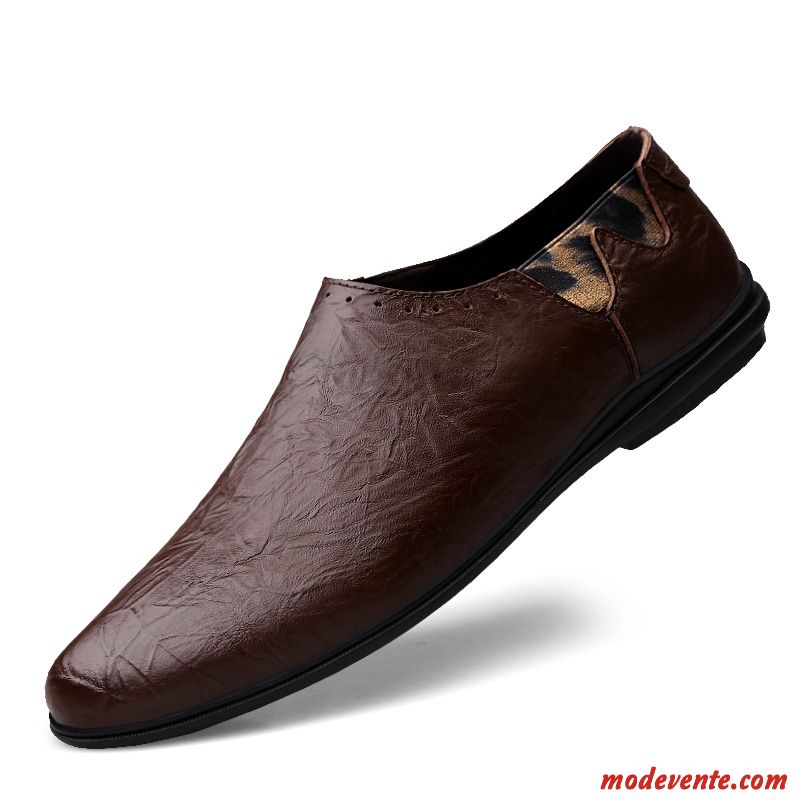 Mocassins Homme Slip-on Chaussures En Cuir Personnalité Tous Les Assortis Printemps Cuir Véritable Rouge