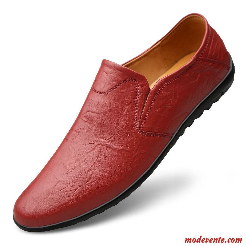 Mocassins Homme Slip-on Chaussures En Cuir Personnalité Tous Les Assortis Printemps Cuir Véritable Rouge