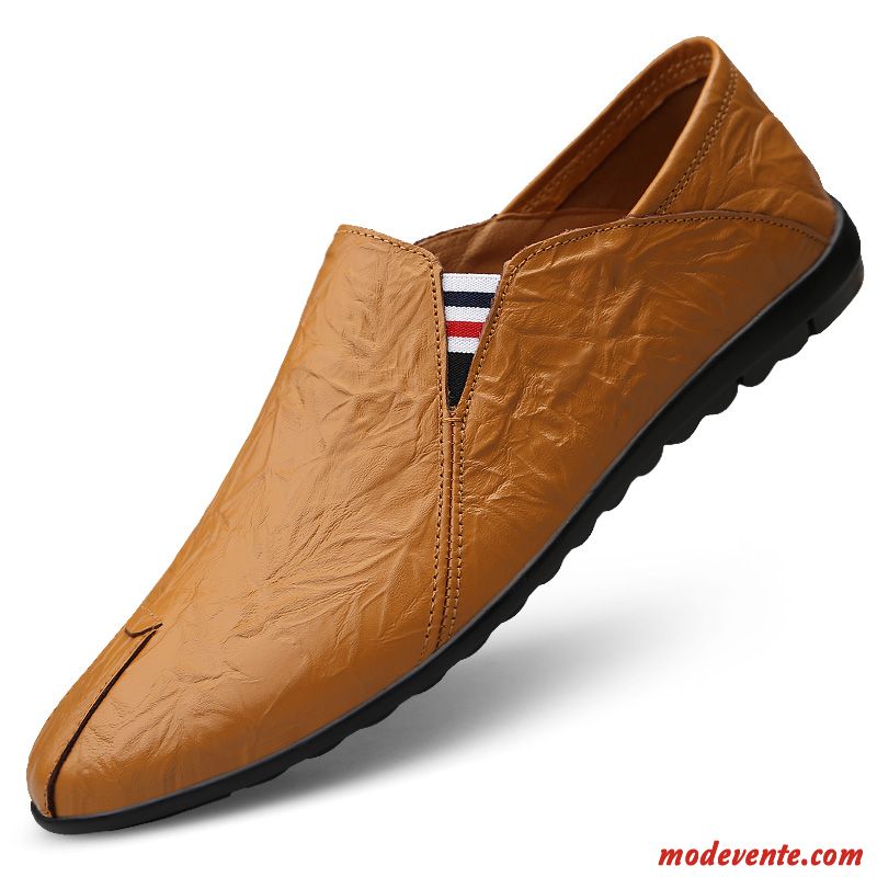 Mocassins Homme Slip-on Chaussures En Cuir Personnalité Tous Les Assortis Printemps Cuir Véritable Rouge