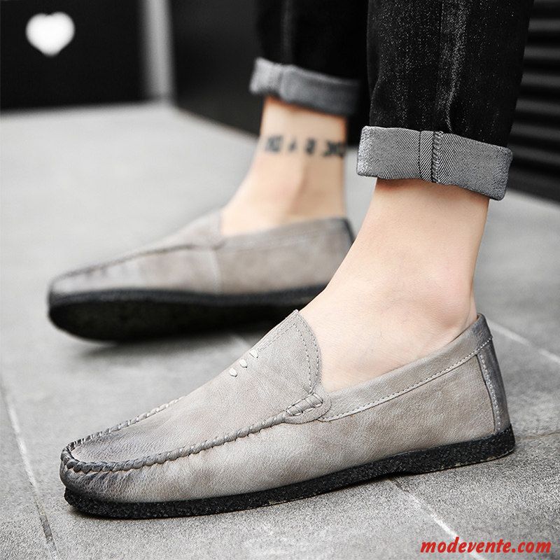 Mocassins Homme Slip-on Chaussures En Cuir Tendance Décontractée Angleterre Printemps Gris