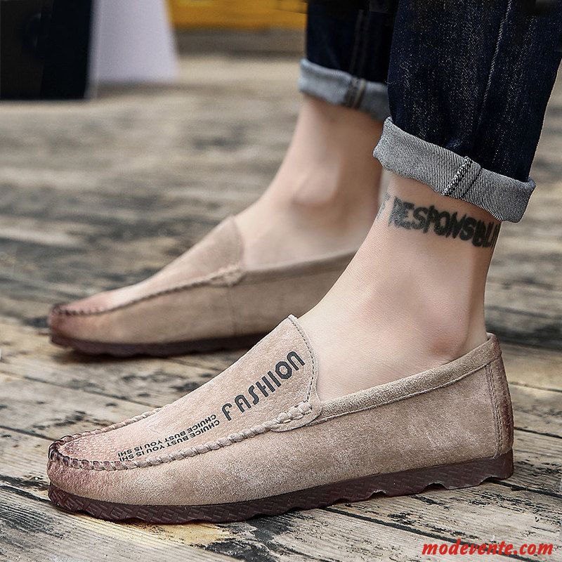 Mocassins Homme Slip-on Chaussures En Cuir Tendance Décontractée Angleterre Printemps Gris