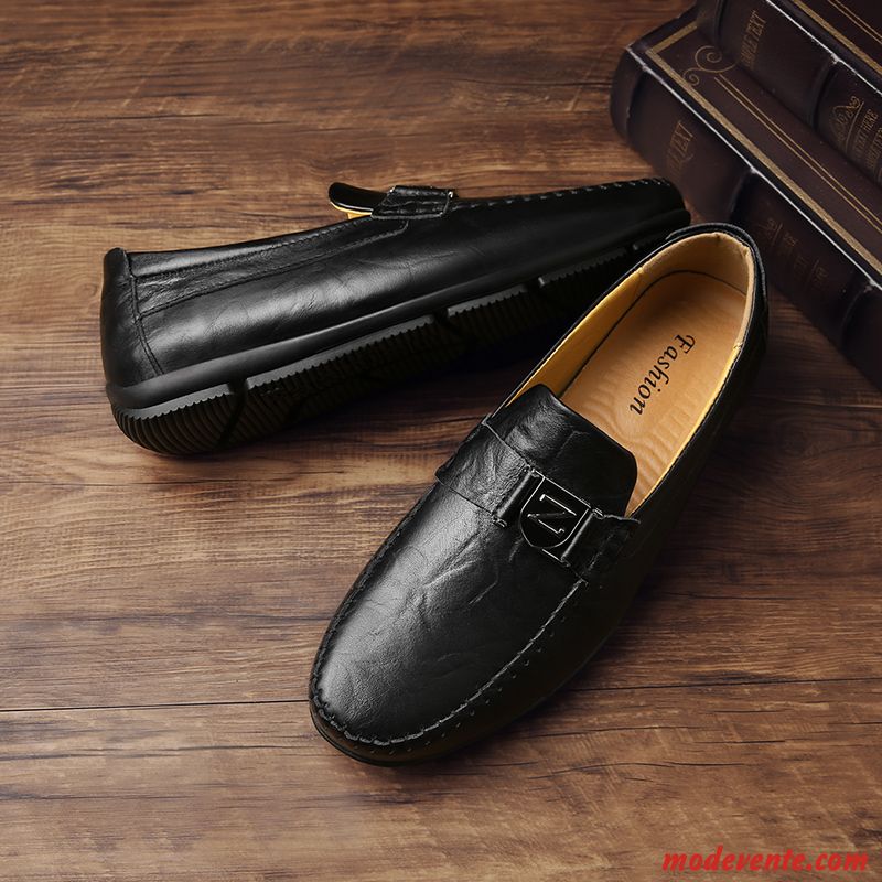 Mocassins Homme Slip-on Flâneurs Décontractée Cuir Véritable De Boîtier Chaussures En Cuir Noir