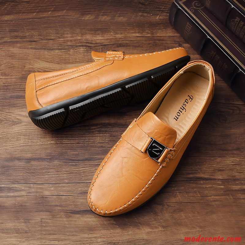 Mocassins Homme Slip-on Flâneurs Décontractée Cuir Véritable De Boîtier Chaussures En Cuir Noir
