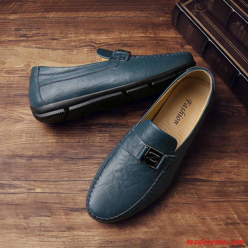 Mocassins Homme Slip-on Flâneurs Décontractée Cuir Véritable De Boîtier Chaussures En Cuir Noir