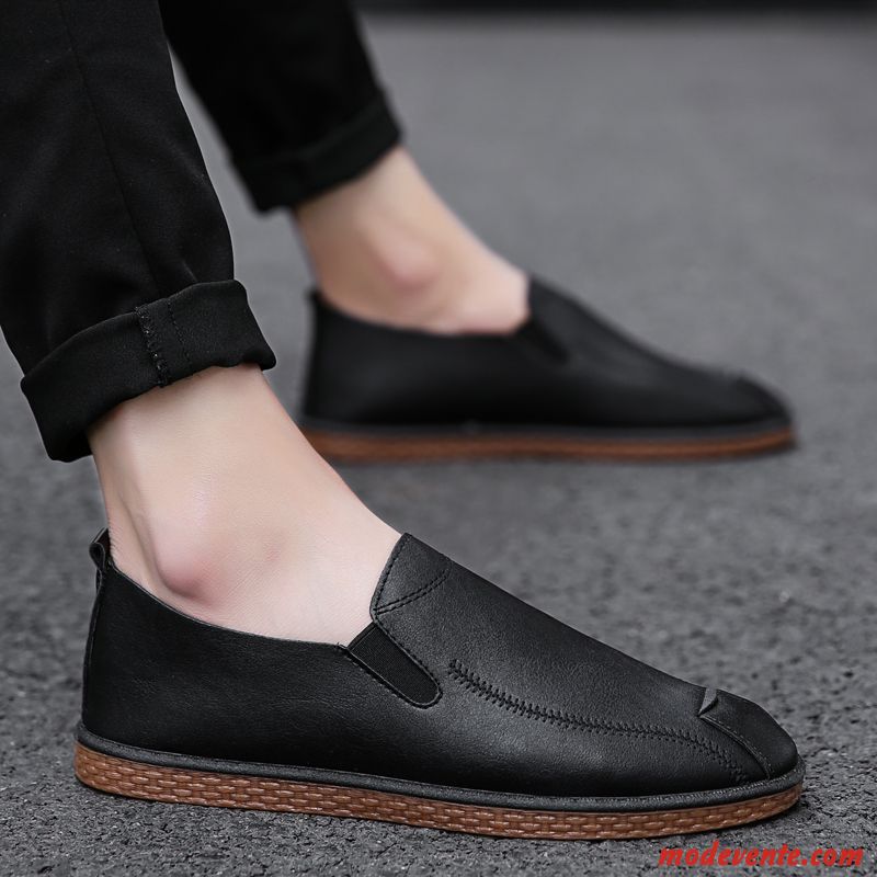 Mocassins Homme Tendance Angleterre Chaussures En Cuir Orange Tous Les Assortis Décontractée