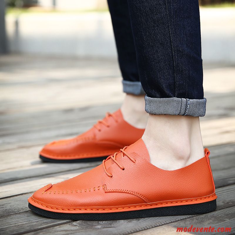 Mocassins Homme Tendance Angleterre Chaussures En Cuir Orange Tous Les Assortis Décontractée