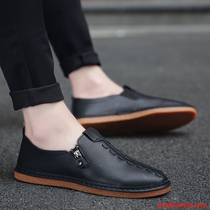 Mocassins Homme Tendance Angleterre Chaussures En Cuir Orange Tous Les Assortis Décontractée