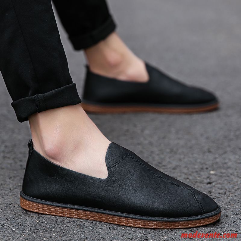 Mocassins Homme Tendance Angleterre Chaussures En Cuir Orange Tous Les Assortis Décontractée