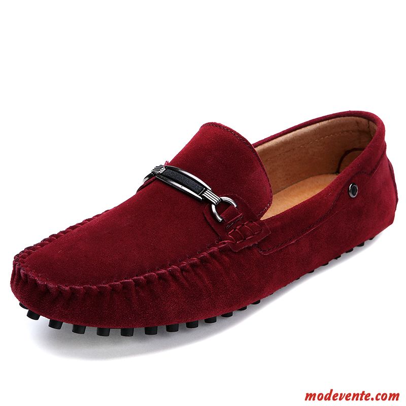 Mocassins Homme Tendance Bout Rond Semelle Doux Cuir Véritable Été Chaussures En Cuir Marron