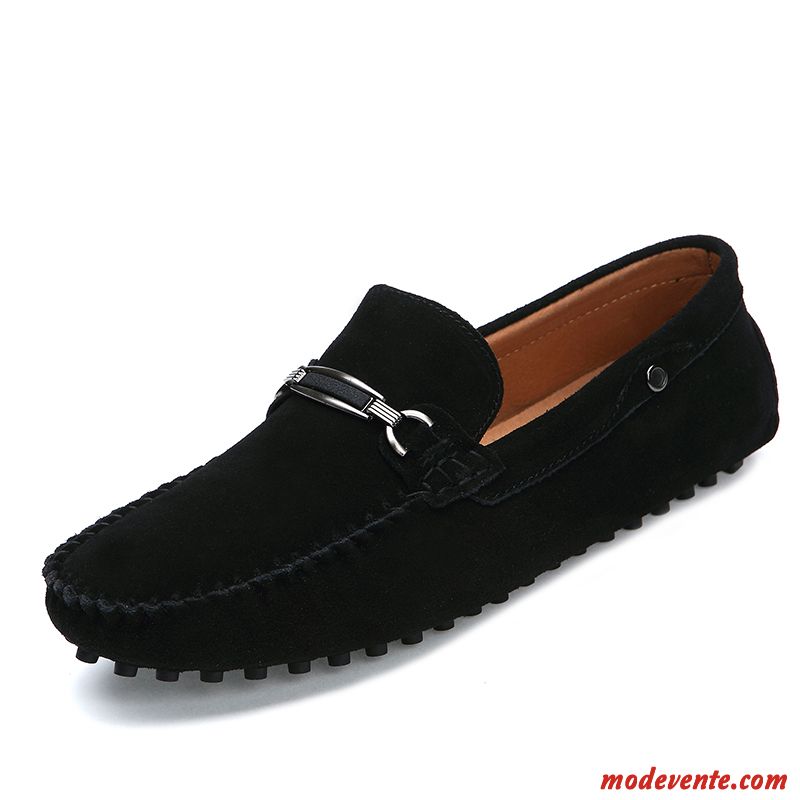 Mocassins Homme Tendance Bout Rond Semelle Doux Cuir Véritable Été Chaussures En Cuir Marron