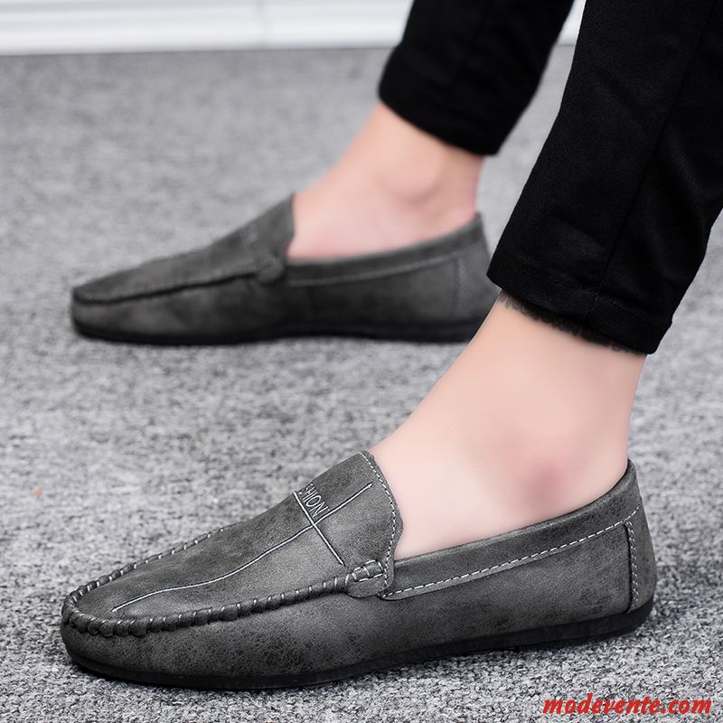 Mocassins Homme Tendance Chaussures En Cuir Tous Les Assortis Décontractée Printemps Gris