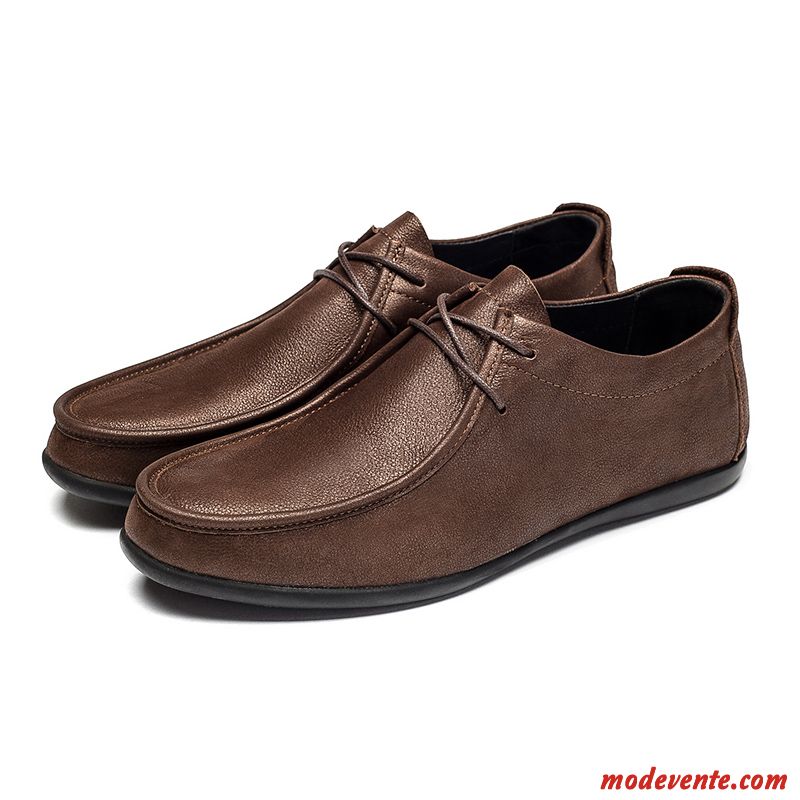 Mocassins Homme Tendance Dessus Cuir Chaussures En Cuir Décontractée Printemps Semelle Doux Noir