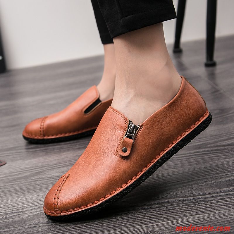 Mocassins Homme Tendance Décontractée Flâneurs Printemps Chaussures En Cuir Chaussures De Conduite Brun