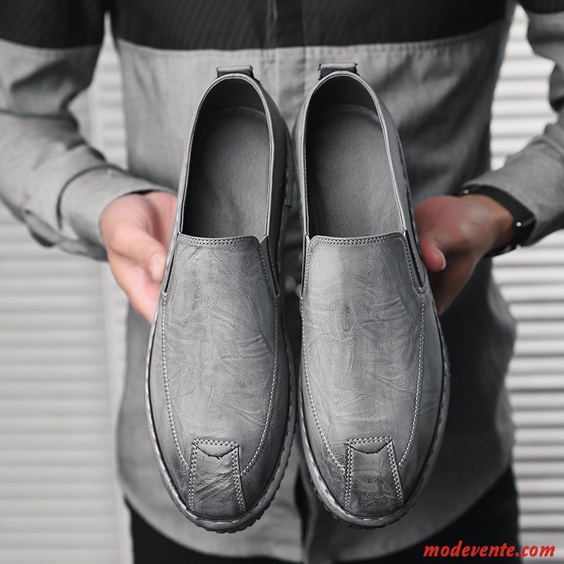 Mocassins Homme Tendance Décontractée L'automne Slip-on Chaussures En Cuir Gris