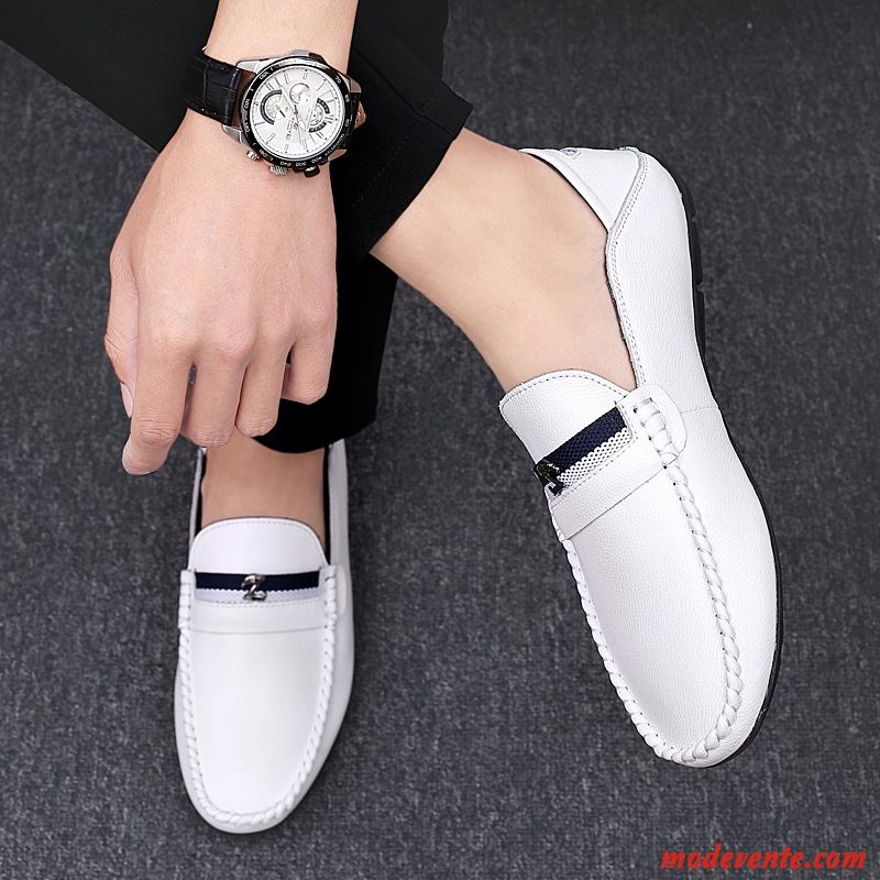 Mocassins Homme Tendance Décontractée Printemps Slip-on Chaussures En Cuir Cuir Véritable Blanc Noir