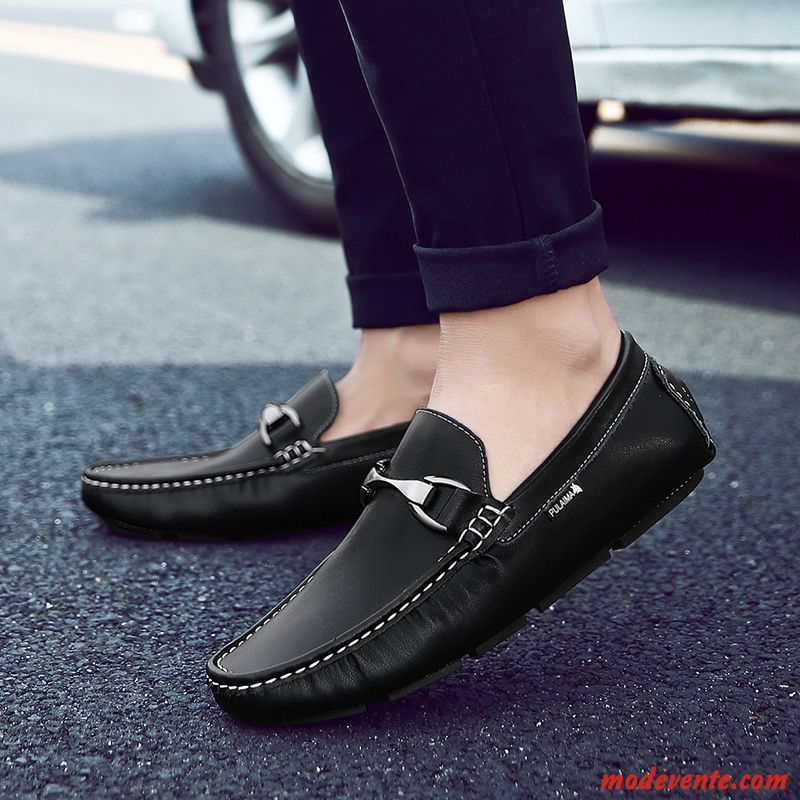 Mocassins Homme Tendance Décontractée Printemps Slip-on Chaussures En Cuir Cuir Véritable Blanc Noir