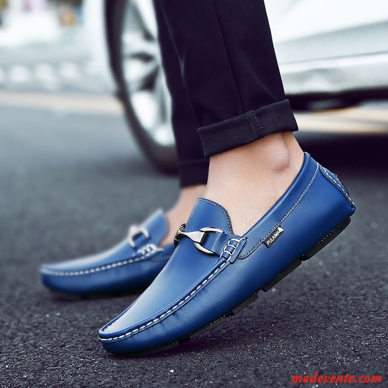 Mocassins Homme Tendance Décontractée Printemps Slip-on Chaussures En Cuir Cuir Véritable Blanc Noir