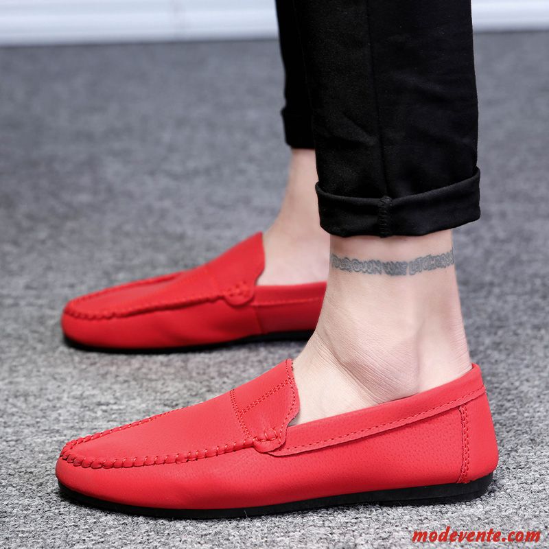 Mocassins Homme Tendance Printemps Chaussures En Cuir Angleterre Décontractée Slip-on Rouge