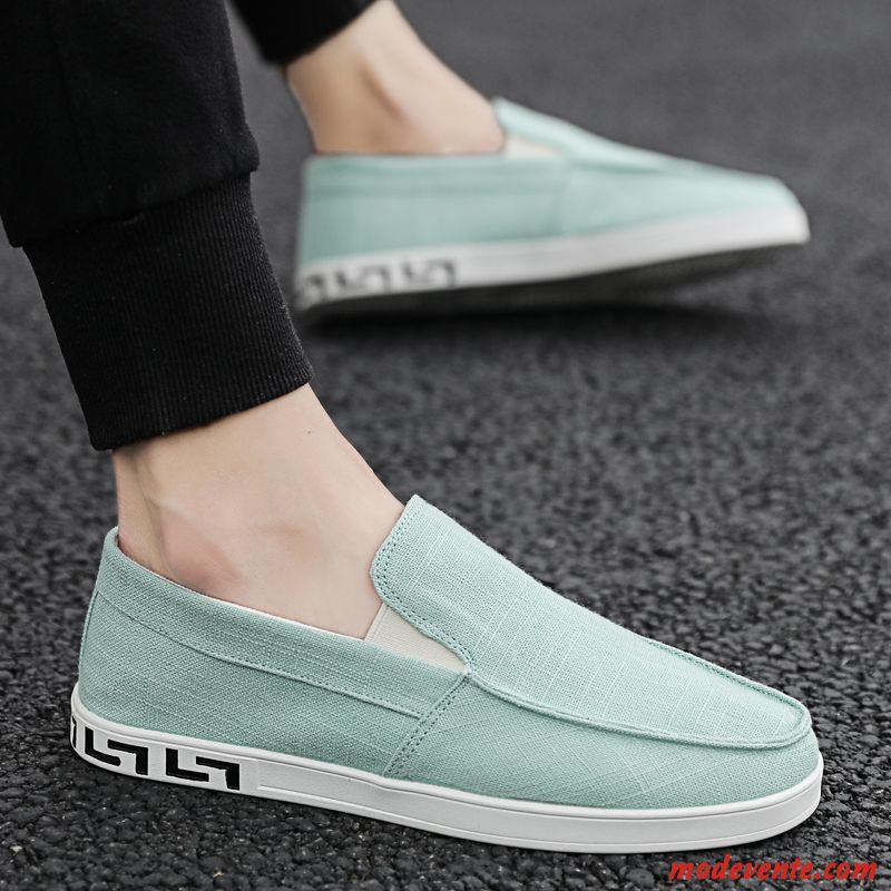 Mocassins Homme Toile Basse Conduite Décontractée Tendance Chaussures En Tissu Vert