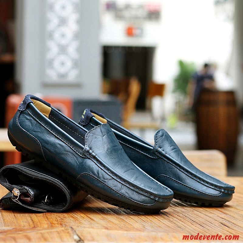 Mocassins Homme Tous Les Assortis Angleterre Décontractée Cuir Véritable Chaussures En Cuir Chaussures De Conduite Bleu Marin