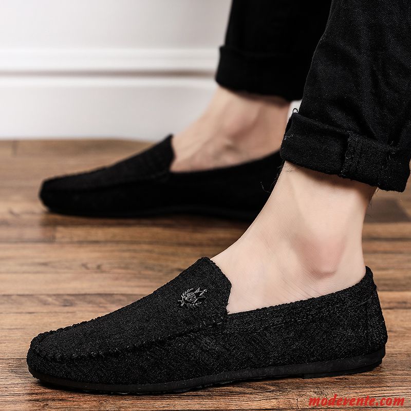 Mocassins Homme Tous Les Assortis Respirant Tendance Été Chaussures En Cuir Décontractée Noir