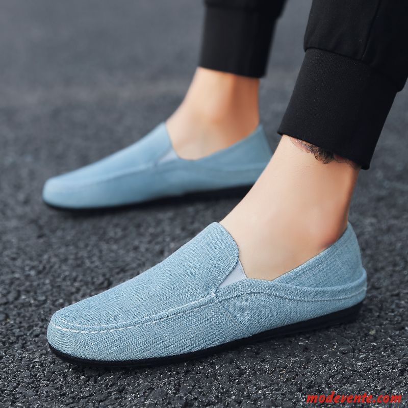 Mocassins Homme Tous Les Assortis Toile Tendance De Boîtier Chaussures En Tissu Jeunesse Brun