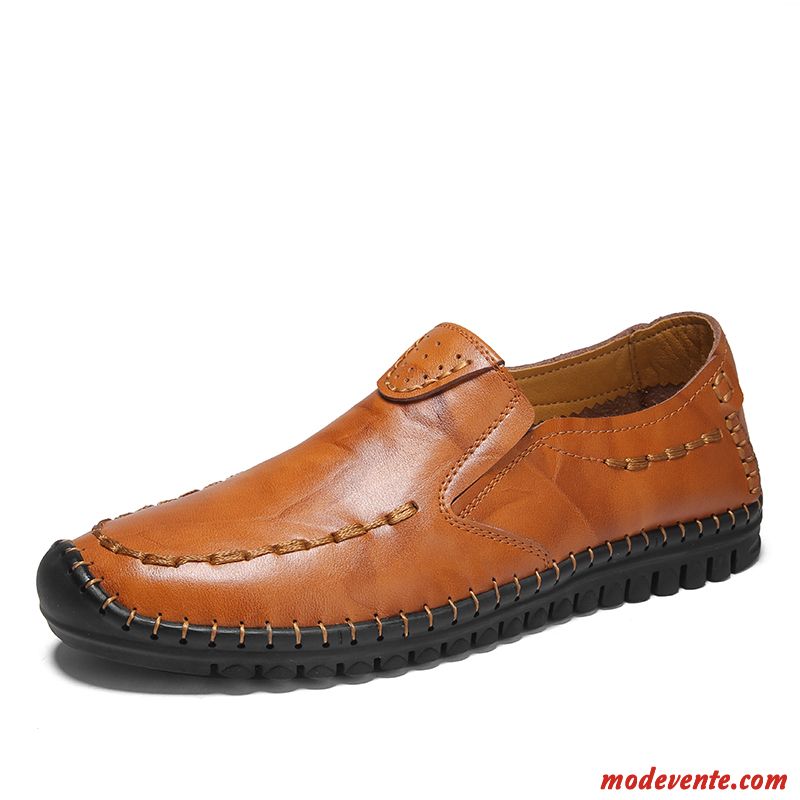 Mocassins Homme Été Angleterre Décontractée Semelle Doux Chaussures En Cuir Tous Les Assortis Marron