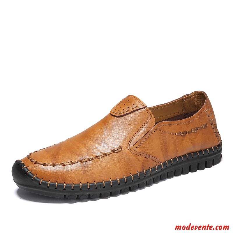 Mocassins Homme Été Angleterre Décontractée Semelle Doux Chaussures En Cuir Tous Les Assortis Marron