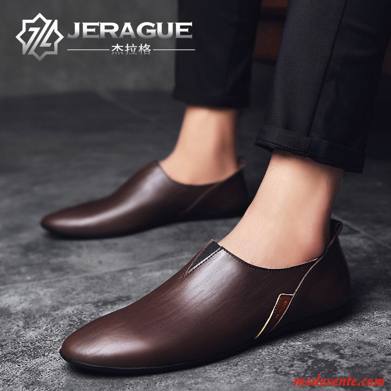 Mocassins Homme Été Angleterre Décontractée Tendance Derbies Pointe Pointue Brun Foncé