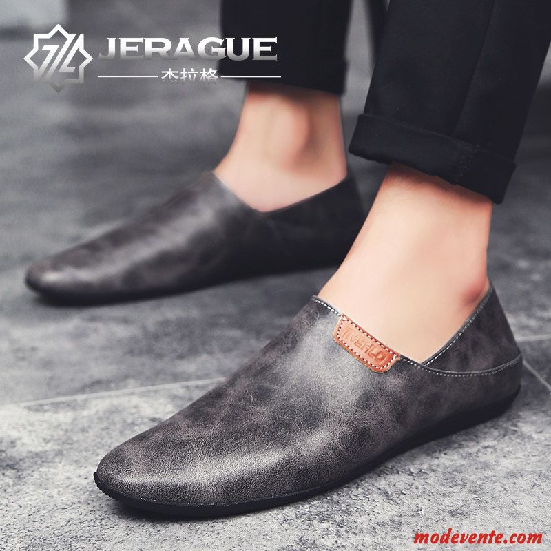 Mocassins Homme Été Angleterre Décontractée Tendance Derbies Pointe Pointue Brun Foncé