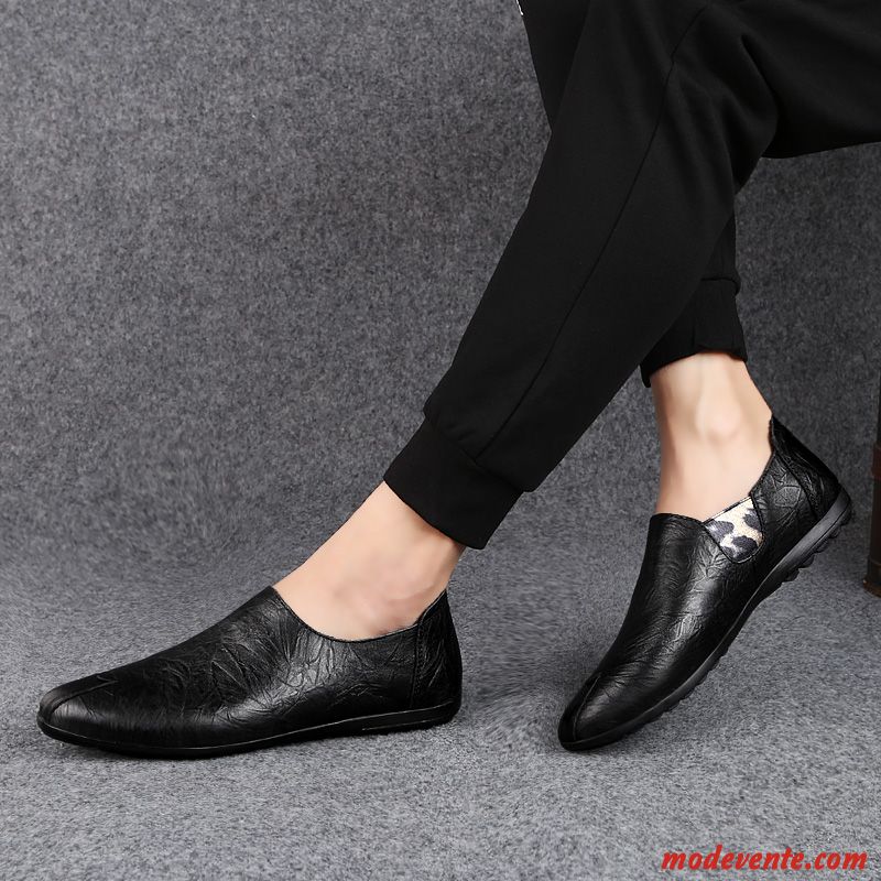 Mocassins Homme Été Cuir Véritable Chaussures En Cuir Tendance Semelle Doux Mode Noir