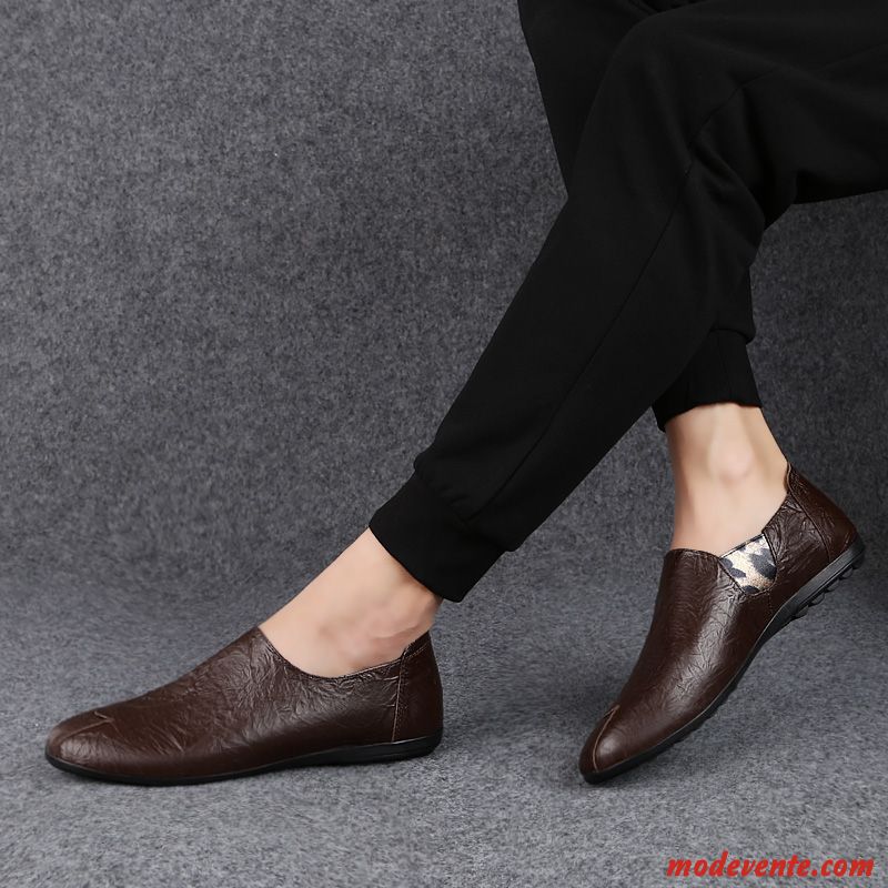 Mocassins Homme Été Cuir Véritable Chaussures En Cuir Tendance Semelle Doux Mode Noir