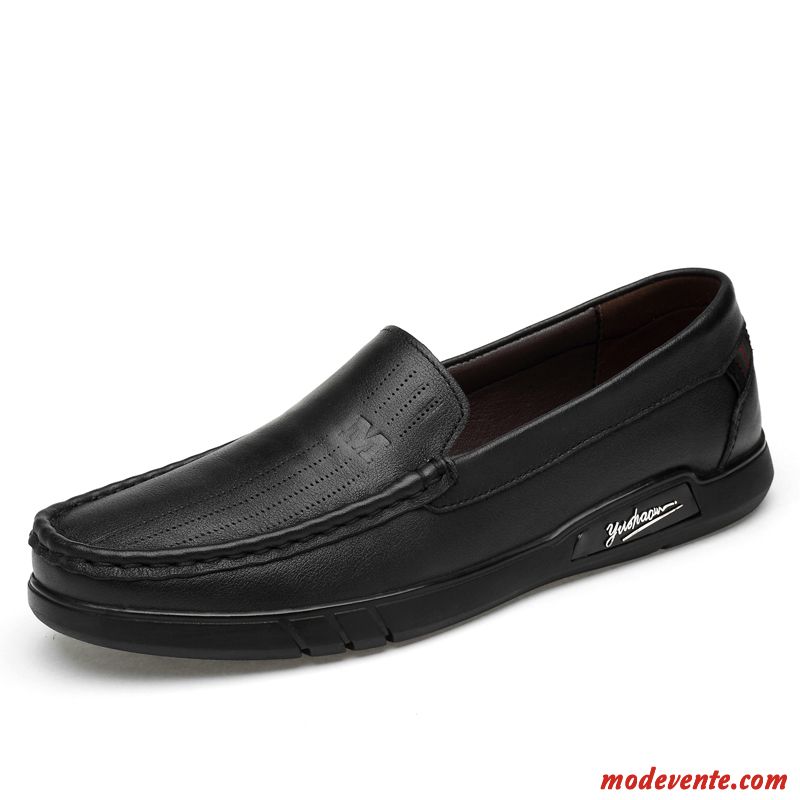 Mocassins Homme Été Décontractée Cuir Véritable Semelle Doux Respirant Chaussures En Cuir Noir