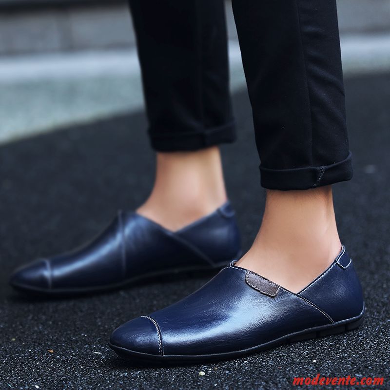 Mocassins Homme Été Grande Taille Semelle Doux Cuir Conduire Chaussures En Cuir Bleu