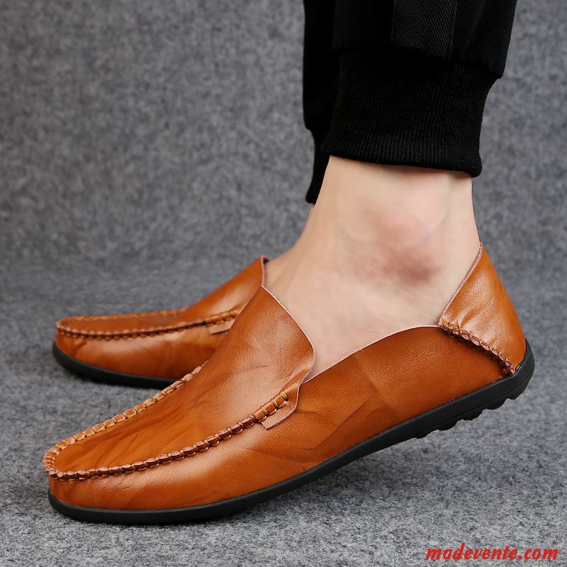 Mocassins Homme Été Tendance Cuir Véritable L'automne Personnalité Chaussures En Cuir Rouge Marron