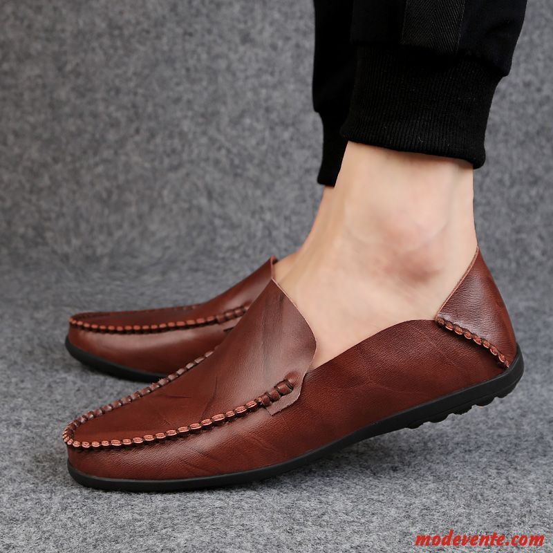 Mocassins Homme Été Tendance Cuir Véritable L'automne Personnalité Chaussures En Cuir Rouge Marron