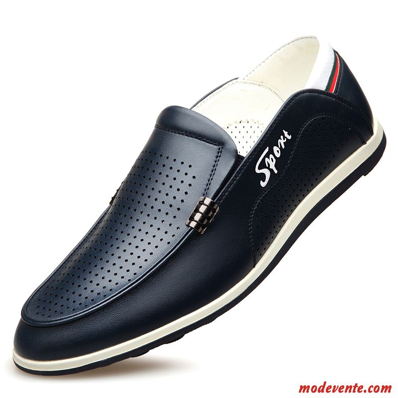 Mocassins Homme Été Tendance Tous Les Assortis Creux Guipure Flâneurs Chaussures En Cuir Noir