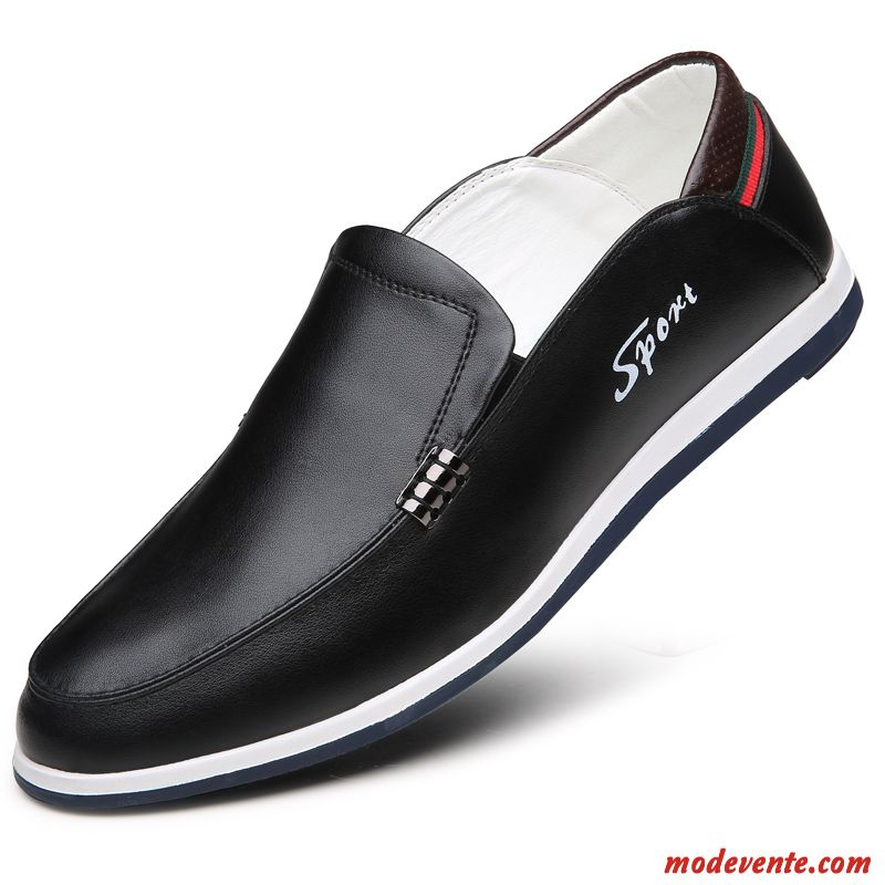 Mocassins Homme Été Tendance Tous Les Assortis Creux Guipure Flâneurs Chaussures En Cuir Noir