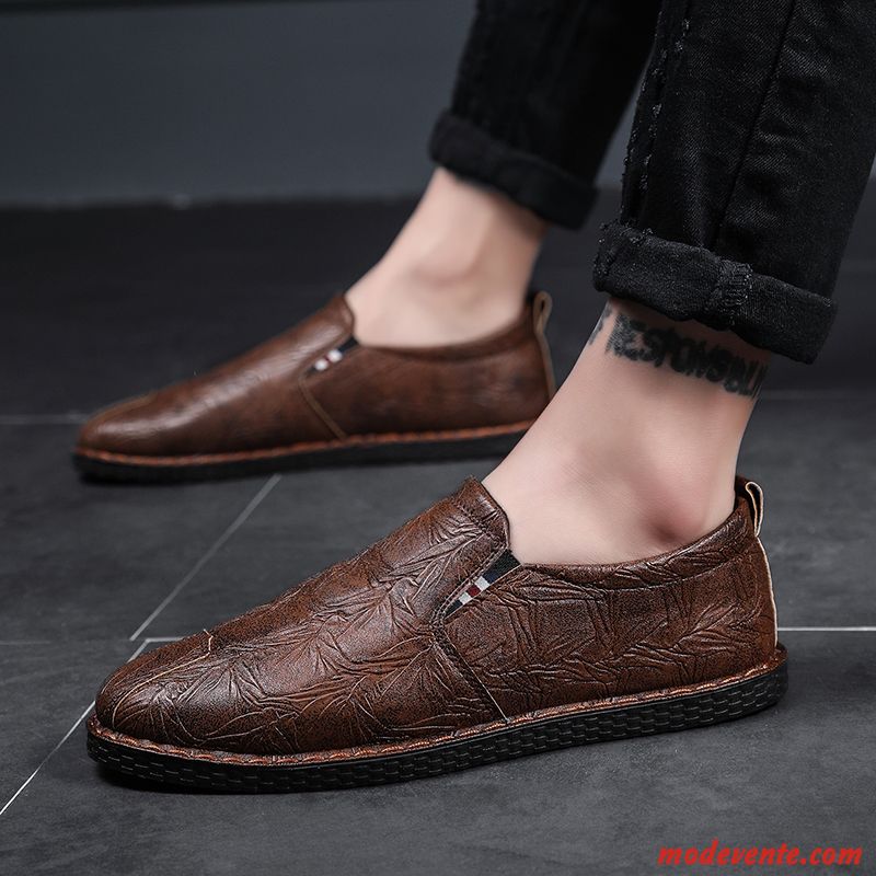 Mocassins Homme Été Tous Les Assortis Angleterre Tendance Décontractée Chaussures En Cuir Gris