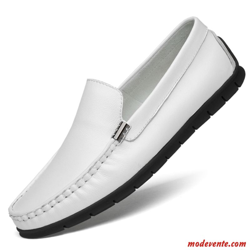 Mocassins Homme Été Tous Les Assortis Décontractée Chaussures En Cuir Cuir Véritable Blanc