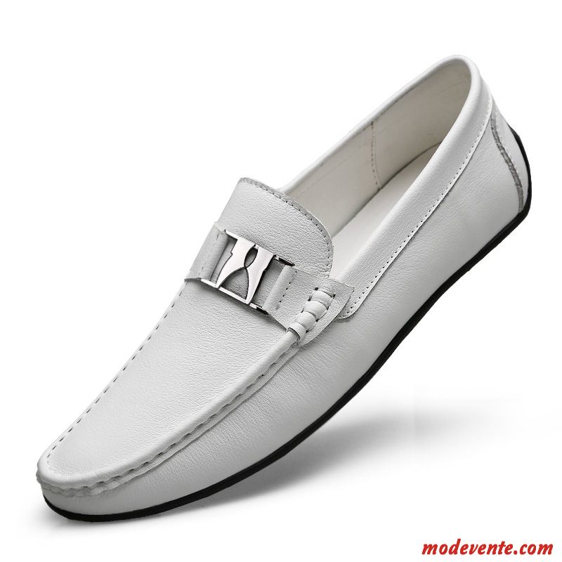 Mocassins Homme Été Tous Les Assortis Décontractée Chaussures En Cuir Cuir Véritable Blanc