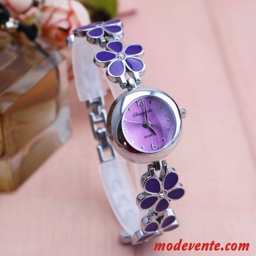 Montre Femme Charmant Petit Montre À Bracelet Fleur Étanche Tendance Violet