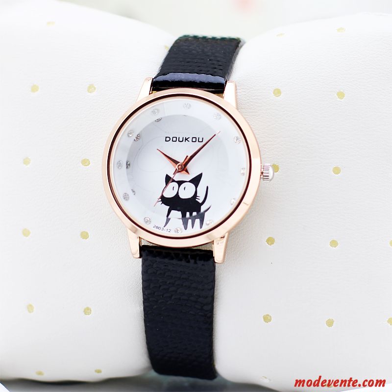 Montre Femme Chat Étudiant Mode Charmant All-match Ceinture Noir