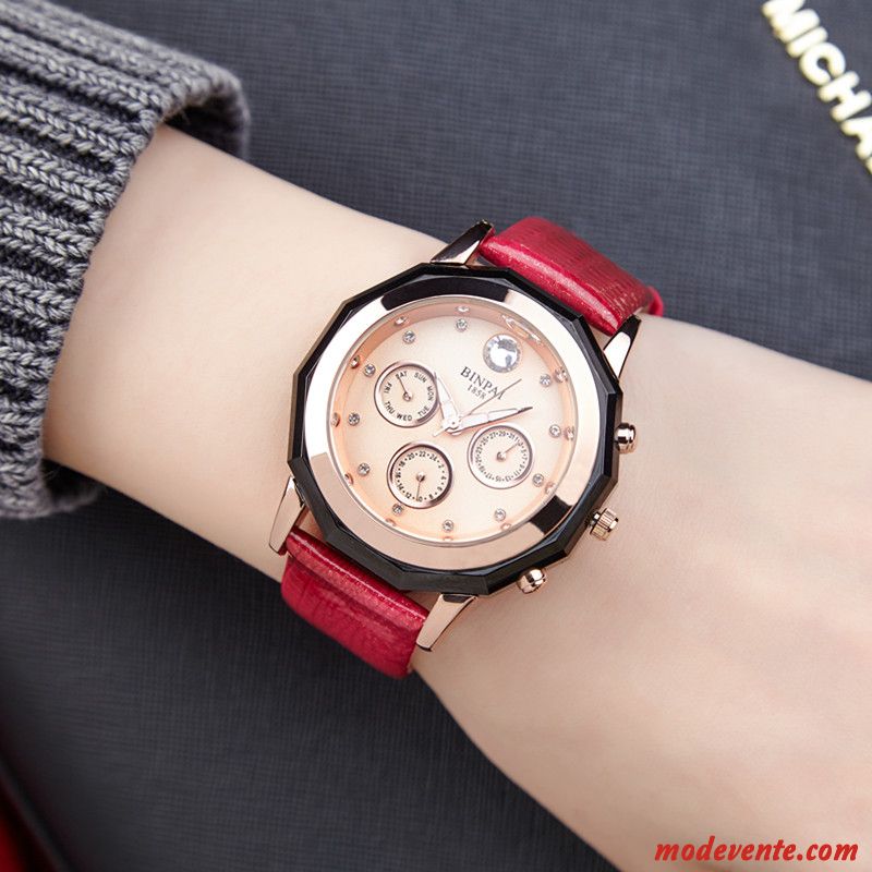 Montre Femme Diamant Montre À Bracelet Étanche Ceinture Authentique Luxueux Rouge