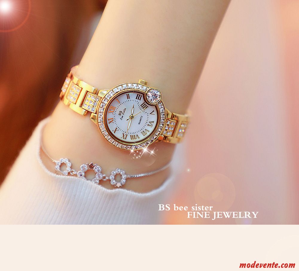 Montre Femme Diamant Étanche Tendance Mode Authentique Montre À Bracelet Or