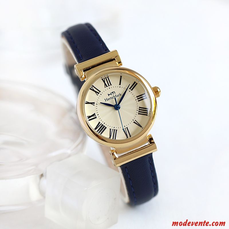 Montre Femme Frais Étudiant Petit Rétro Montre À Bracelet Authentique Noir