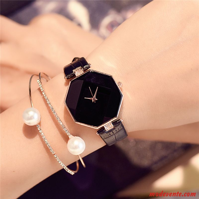 Montre Femme Loisir Montre À Quartz Tendance Étudiant Montre À Bracelet Ceinture Noir